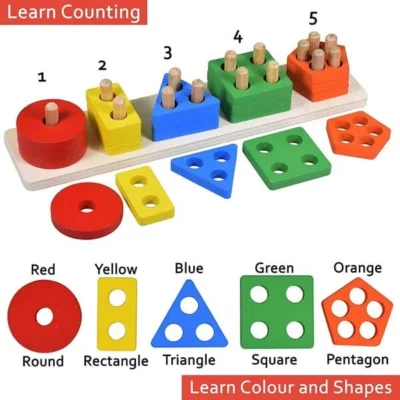 Five Column Wooden Geometric Shape Matching Toy