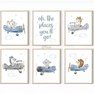 Animal Airplane Kids Room Wall Frames