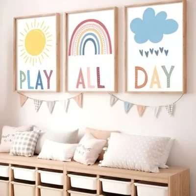 Set of 3 Baby Room Wall Frames - Play All Day