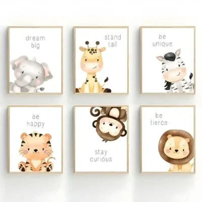 Set of 6 Cute Animal Kids Room Wall Frames