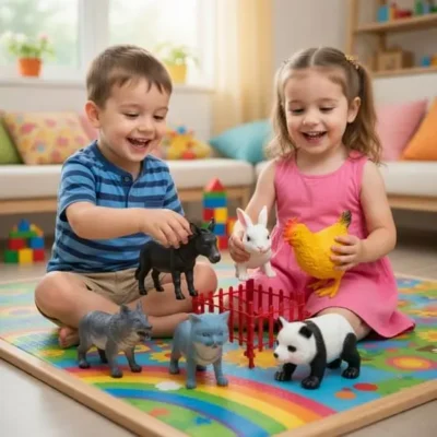 Realistic Farm Animals Toy Set with Fence