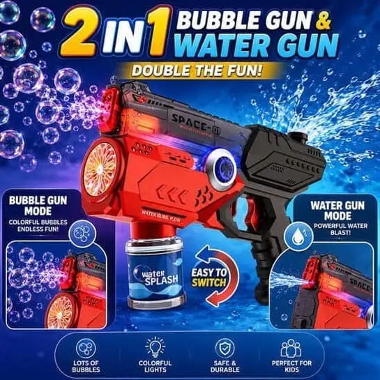 2-in-1 Colorful Bubbles & Water Shooting Gun